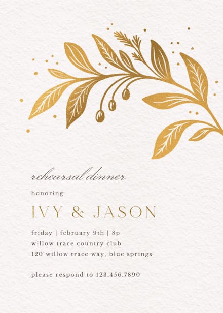 Golden flora - rehearsal dinner party invitation