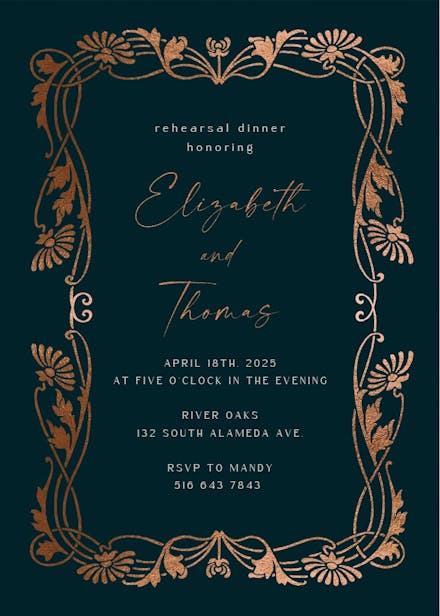 Golden frame - rehearsal dinner party invitation