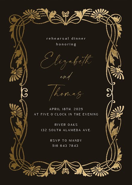 Golden frame - rehearsal dinner party invitation