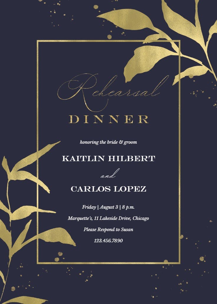 Golden olive leaves - invitación para cena de ensayo