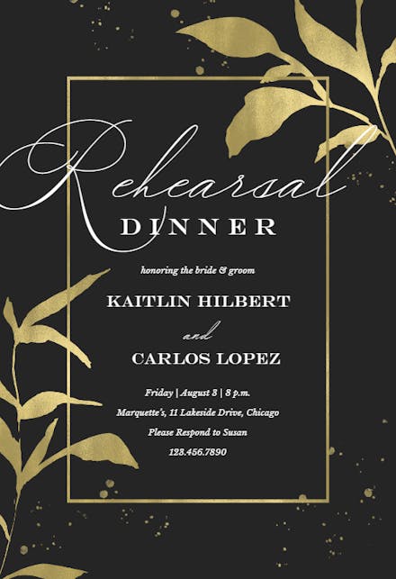 Golden olive leaves - Rehearsal Dinner Party Invitation