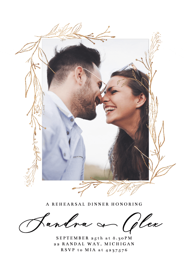 Golden outline branches - invitación para cena de ensayo