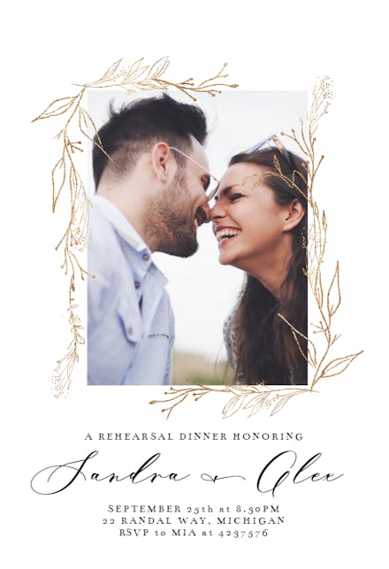 Golden Outline Branches - Invitación Para Cena De ensayo