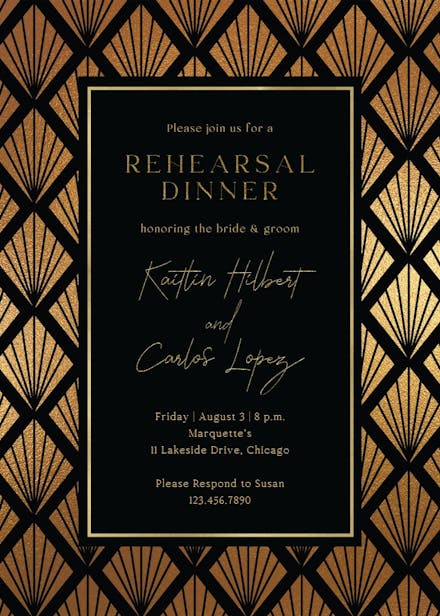 Golden shells - rehearsal dinner party invitation