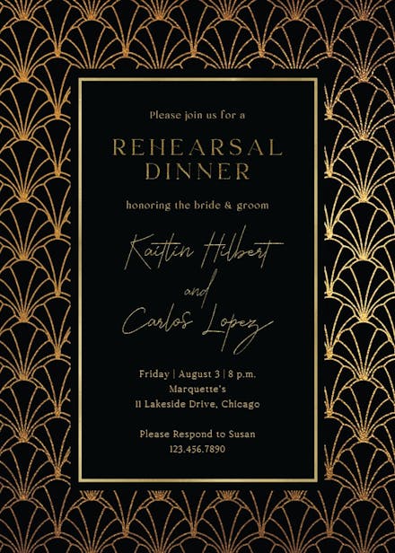 Golden shells - rehearsal dinner party invitation