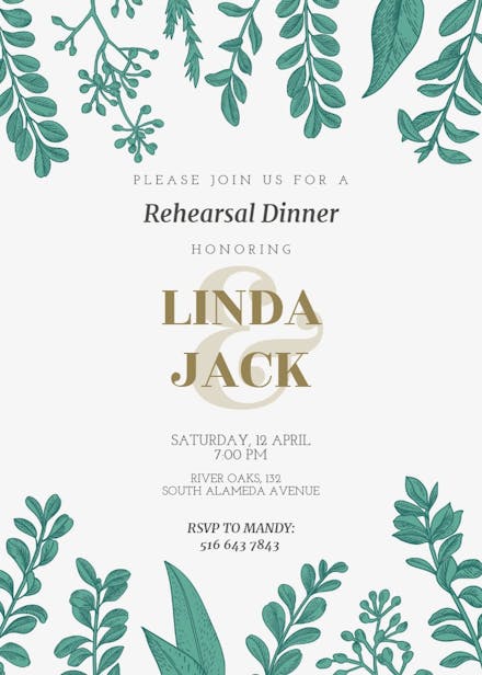 Graceful greenery - rehearsal dinner party invitation