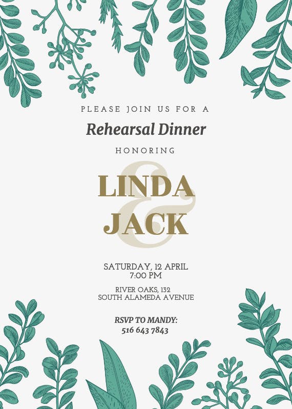 Graceful greenery - rehearsal dinner party invitation