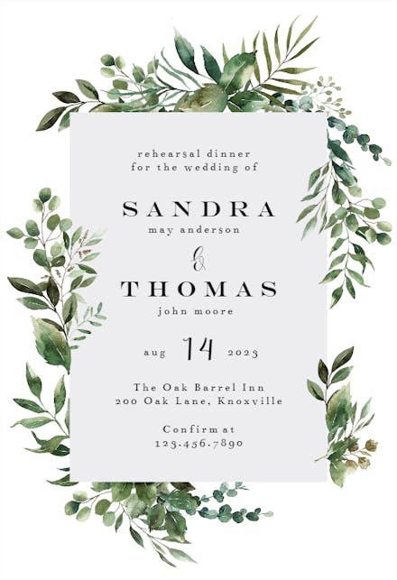 Greenery Border - Rehearsal Dinner Party Invitation