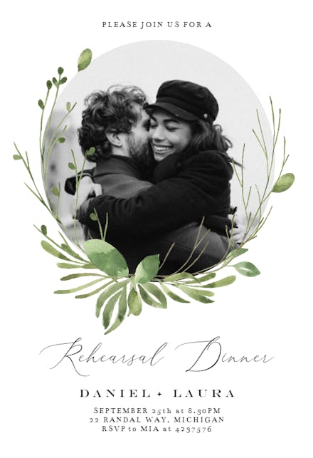 Greenery wreath - Rehearsal Dinner Party Invitation
