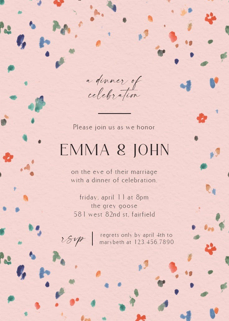 Heart-fetti - rehearsal dinner party invitation