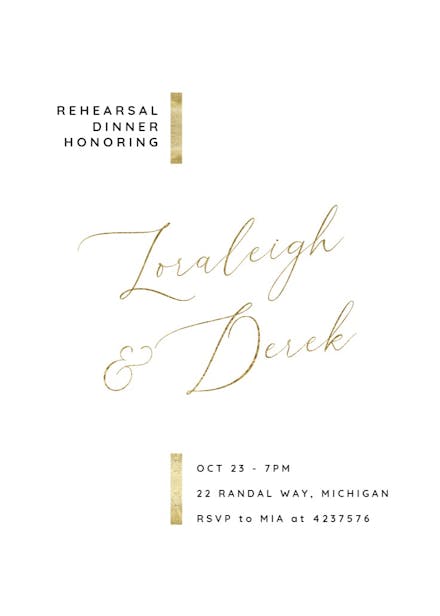 Hints of gold - rehearsal dinner party invitation
