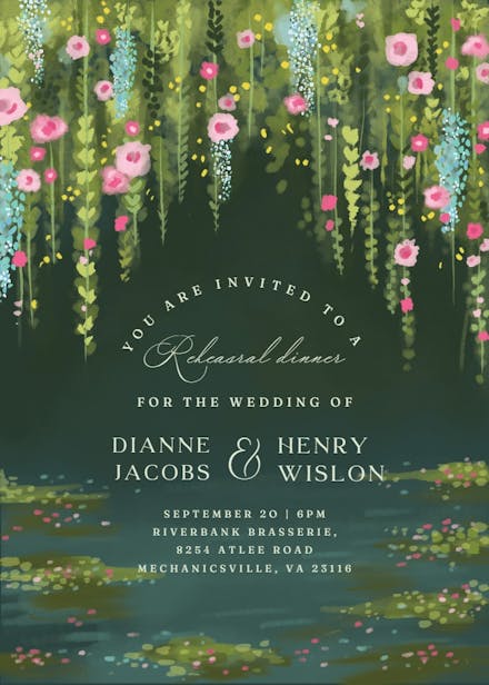 Impressionist romance - rehearsal dinner party invitation