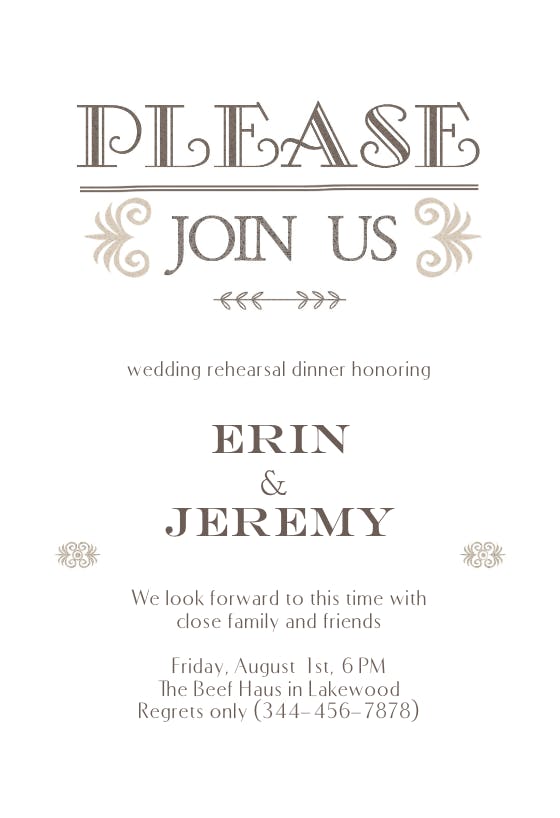 In honor of - rehearsal dinner party invitation