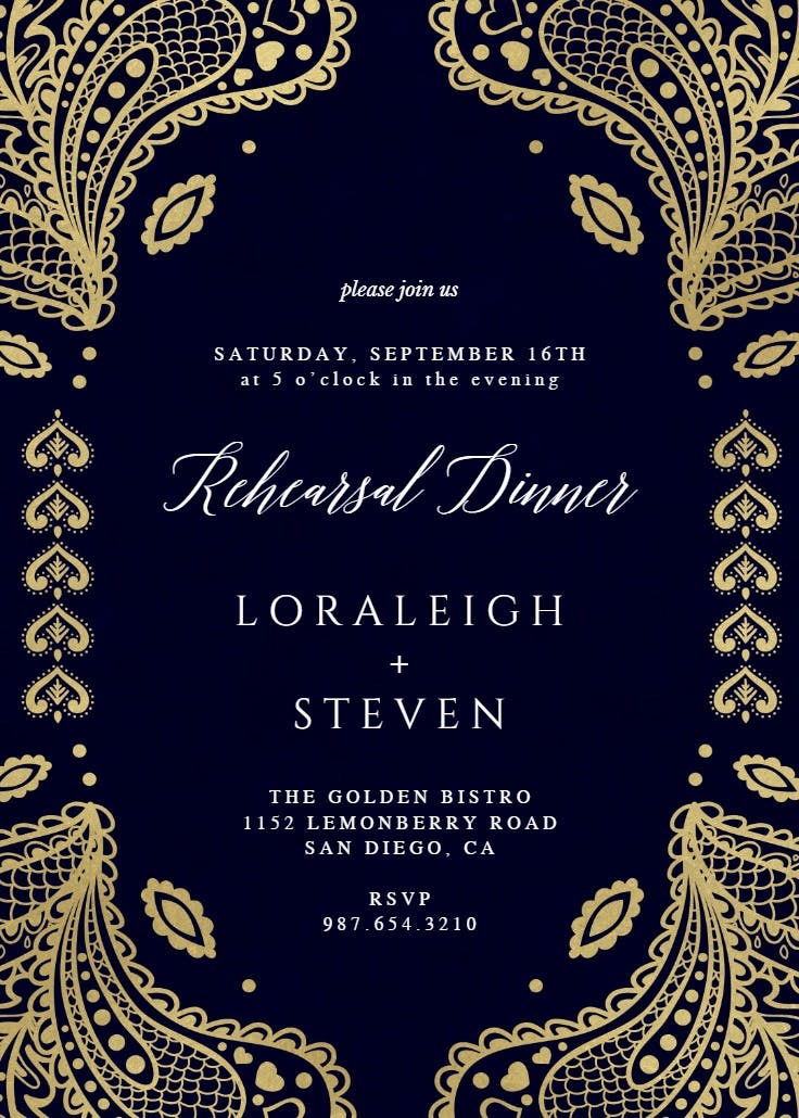 Indian floral paisley - rehearsal dinner party invitation