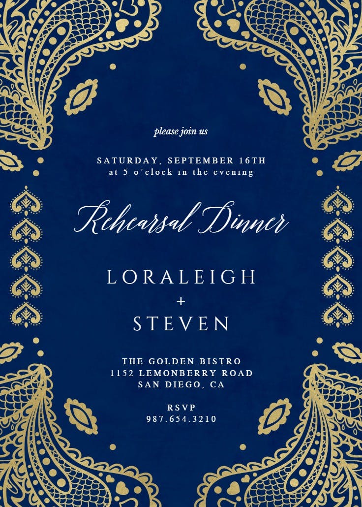 Indian floral paisley - rehearsal dinner party invitation