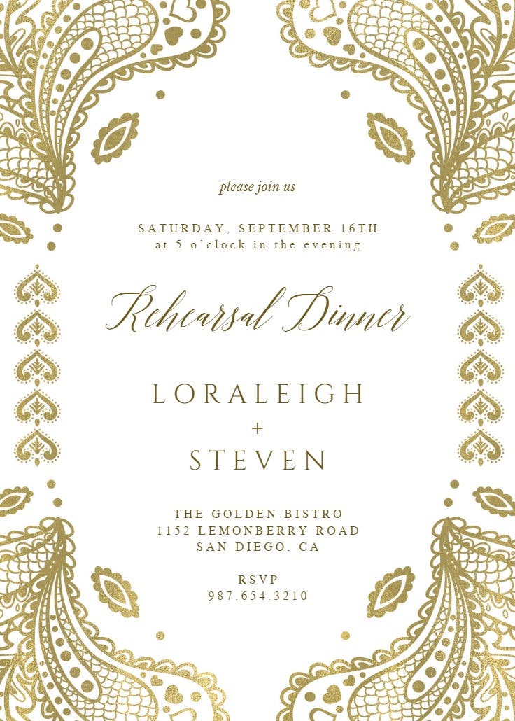 Indian floral paisley - rehearsal dinner party invitation