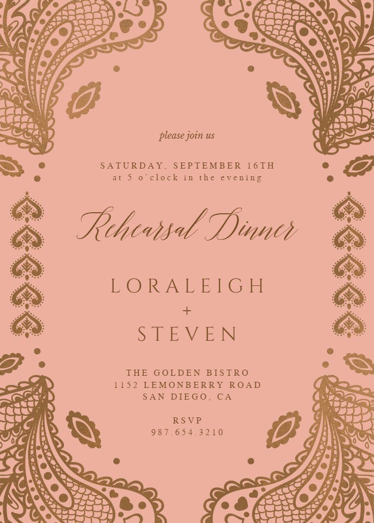 Indian floral paisley - rehearsal dinner party invitation