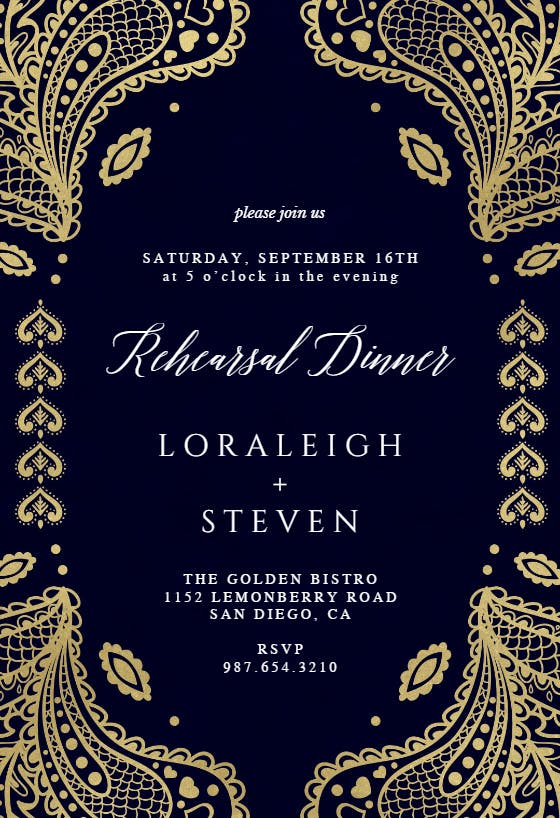Indian floral paisley - rehearsal dinner party invitation