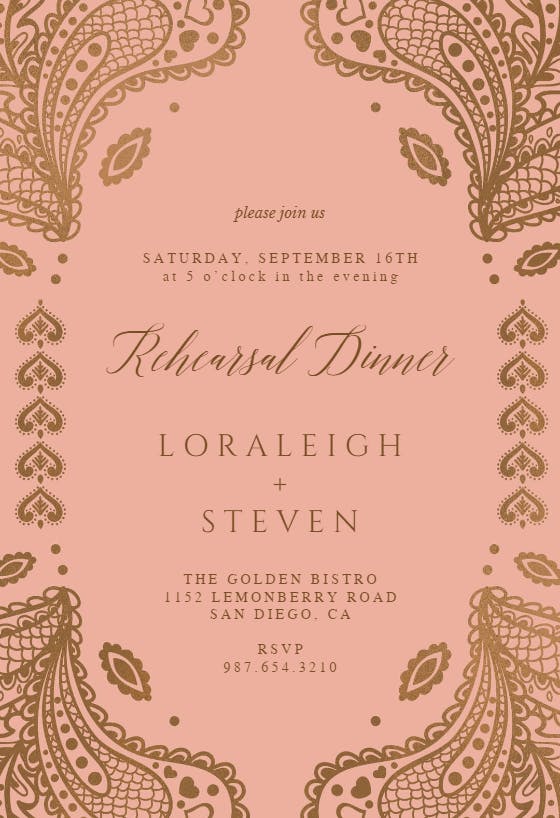 Indian floral paisley - rehearsal dinner party invitation