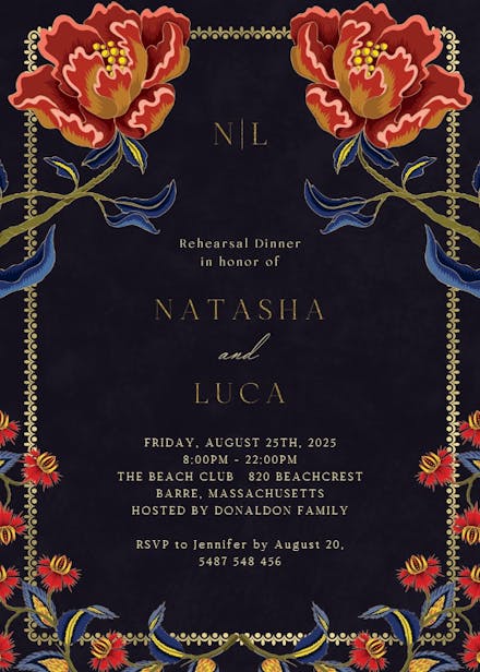Indian flowers & frame - rehearsal dinner party invitation