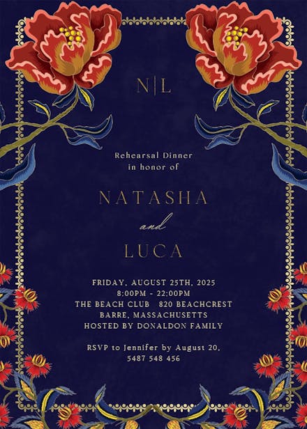 Indian flowers & frame - rehearsal dinner party invitation