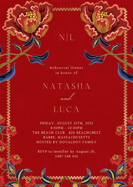 Indian flowers & frame - rehearsal dinner party invitation