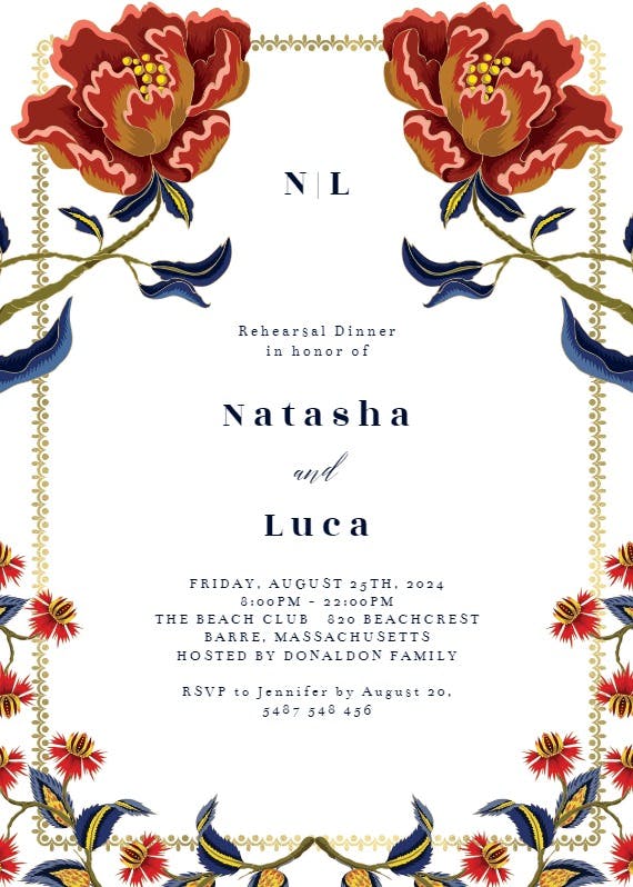 Indian flowers & frame - rehearsal dinner party invitation