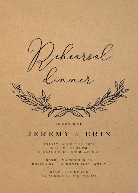 Kraft branches - rehearsal dinner party invitation