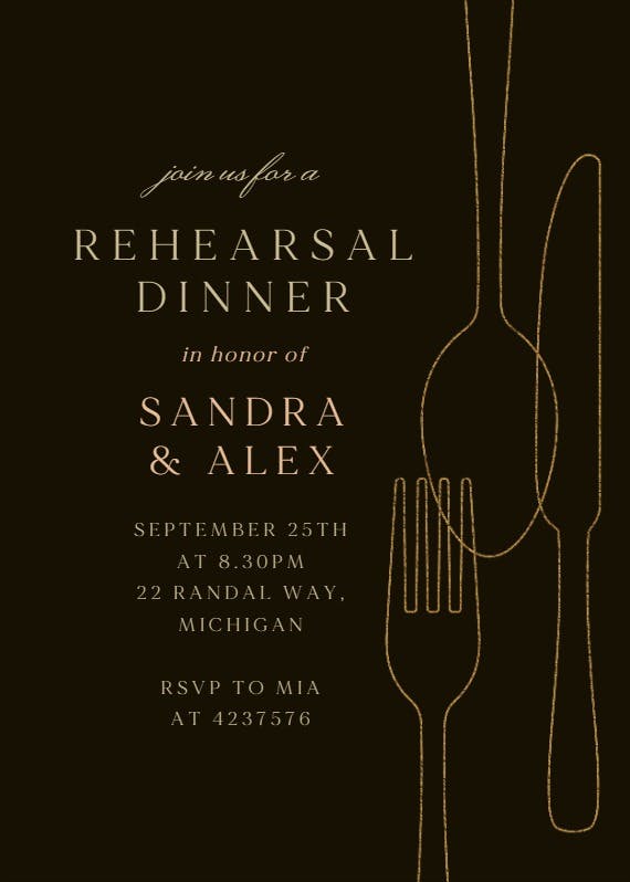 Minimalist cutlery - rehearsal dinner party invitation