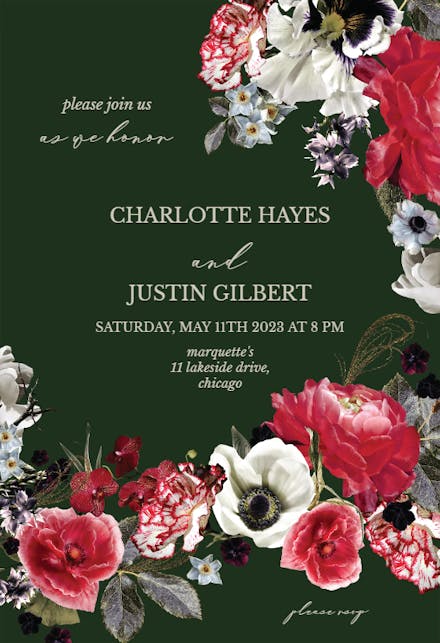 Moody Floral - Rehearsal Dinner Party Invitation
