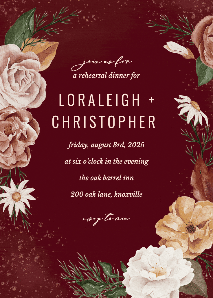 Nocturnal flowers - invitación para cena de ensayo