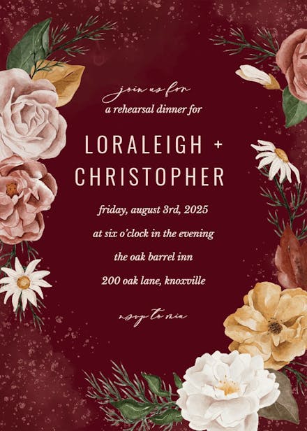 Nocturnal flowers - rehearsal dinner party invitation