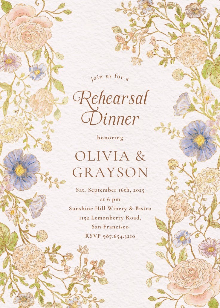 Nouveau florals - invitación para cena de ensayo