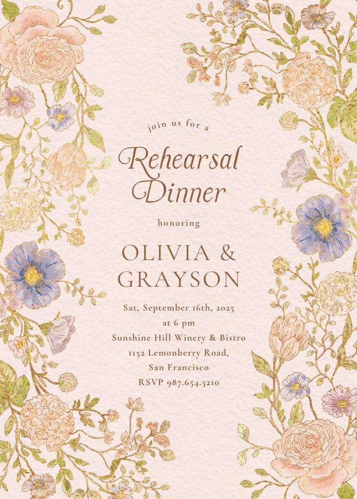 Nouveau florals - invitación para cena de ensayo