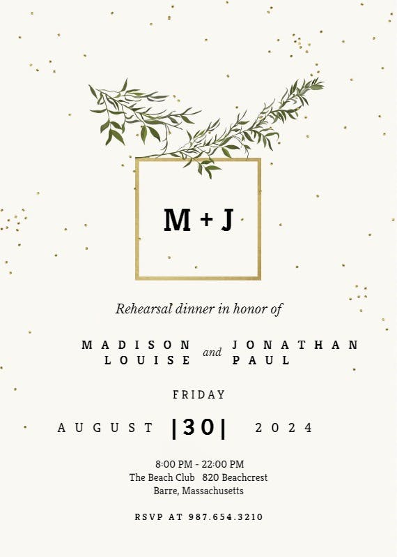 Olive leaves - rehearsal dinner party invitation