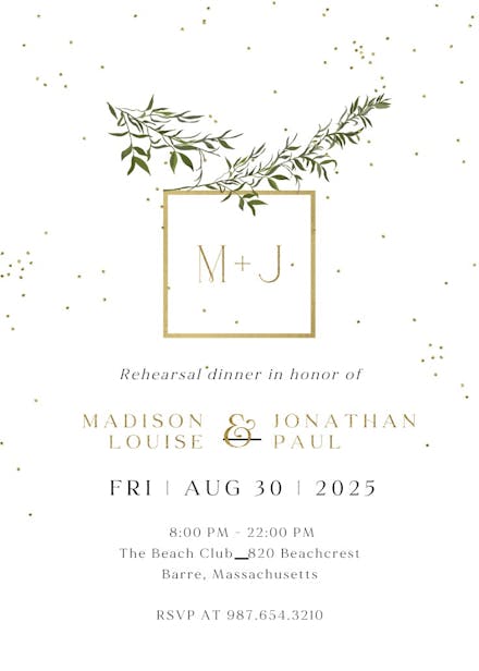 Olive leaves - rehearsal dinner party invitation