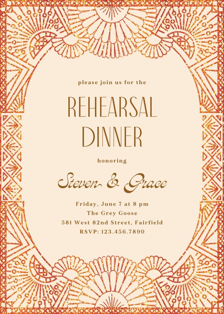 Orange glitz - invitación para cena de ensayo
