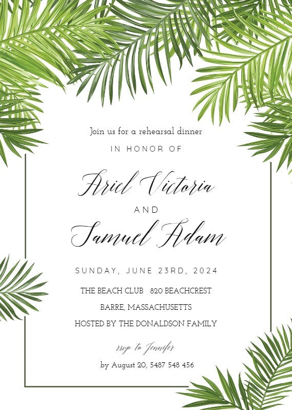 Palm leaves - rehearsal dinner party invitation