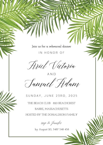 Palm leaves - rehearsal dinner party invitation