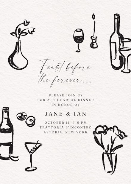 Pen and ink - rehearsal dinner party invitation