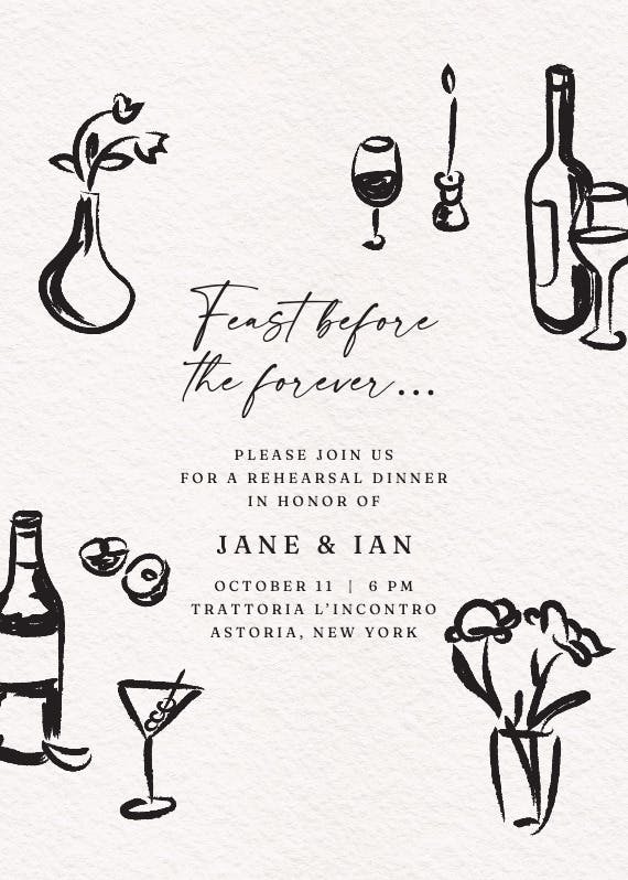 Pen and ink - rehearsal dinner party invitation