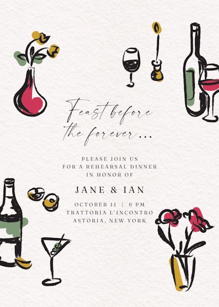 Pen and ink - rehearsal dinner party invitation