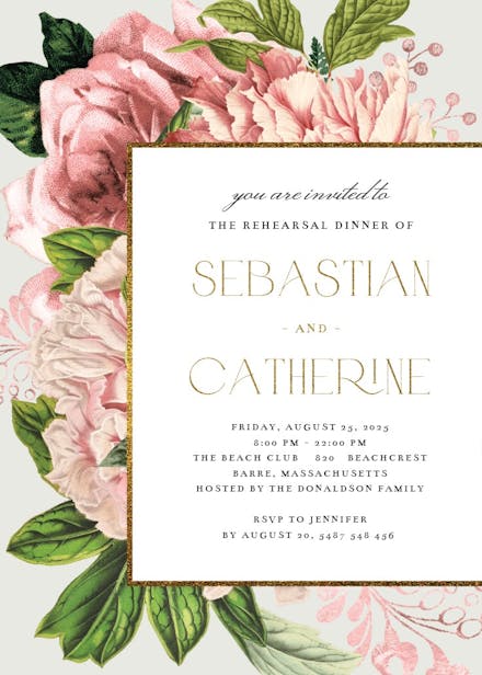 Pink bouquets - rehearsal dinner party invitation