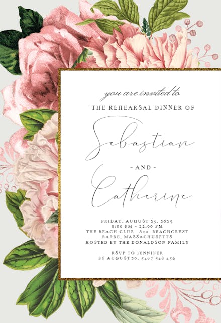 Pink Bouquets - Rehearsal Dinner Party Invitation
