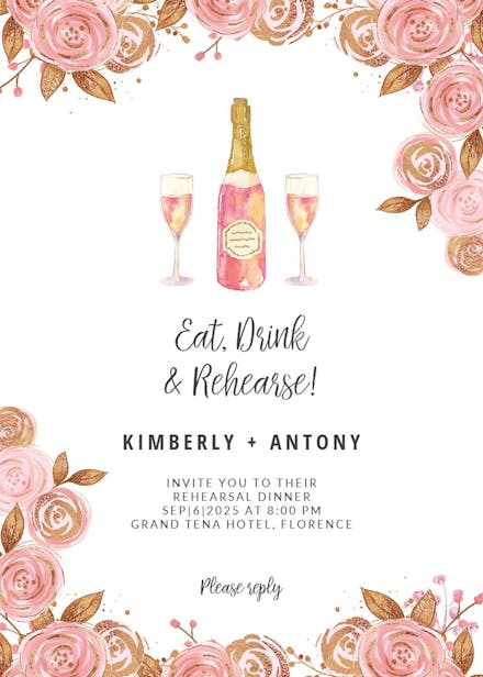 Pink bubbly - rehearsal dinner party invitation