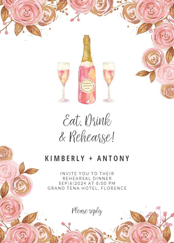 Pink bubbly - rehearsal dinner party invitation