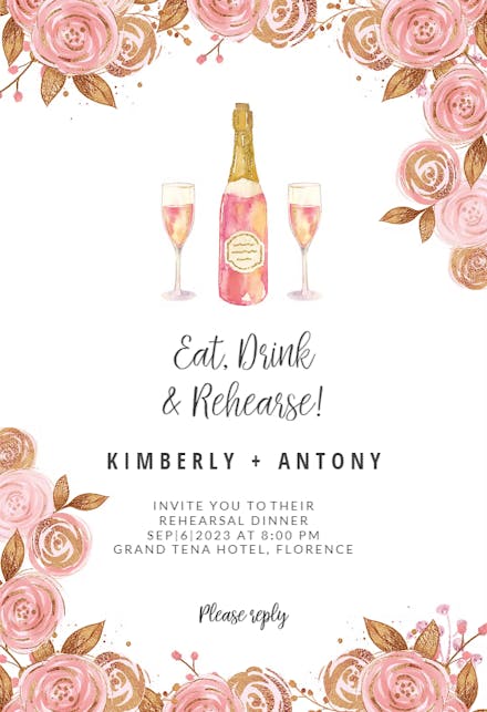Pink Bubbly - Rehearsal Dinner Party Invitation