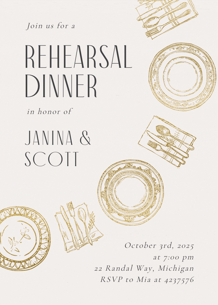 Place settings - invitación para cena de ensayo