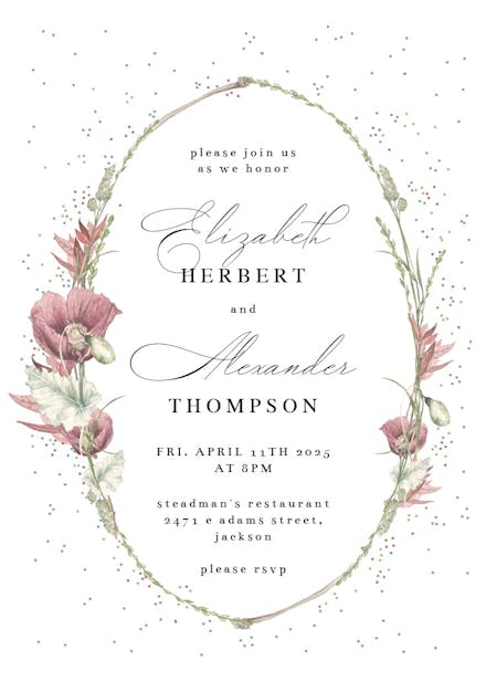 Poppy flower wreath - rehearsal dinner party invitation