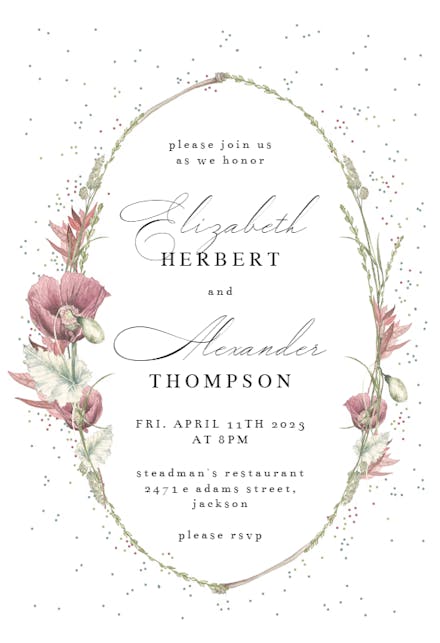 Poppy Flower Wreath - Rehearsal Dinner Party Invitation